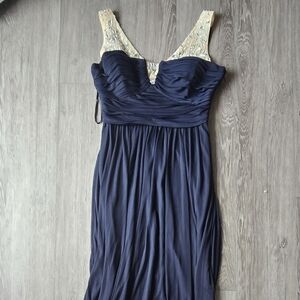 City Triangles Navy + Cream Rhinestone Cut-Out Prom Dress Junior 11 / Women’s 6